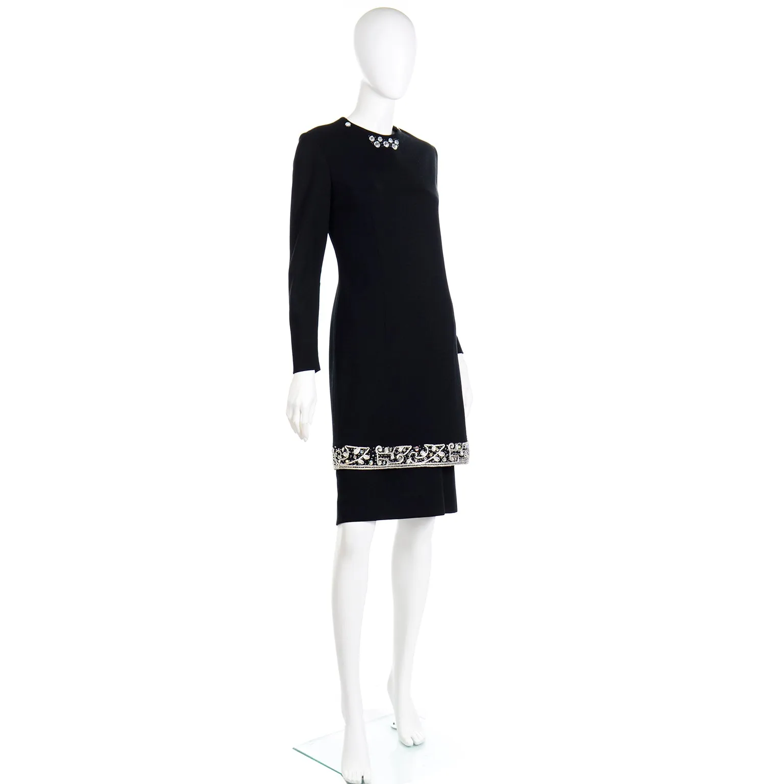 1960s Vintage Marion McCoy Beaded Rhinestone Black Tunic Dress