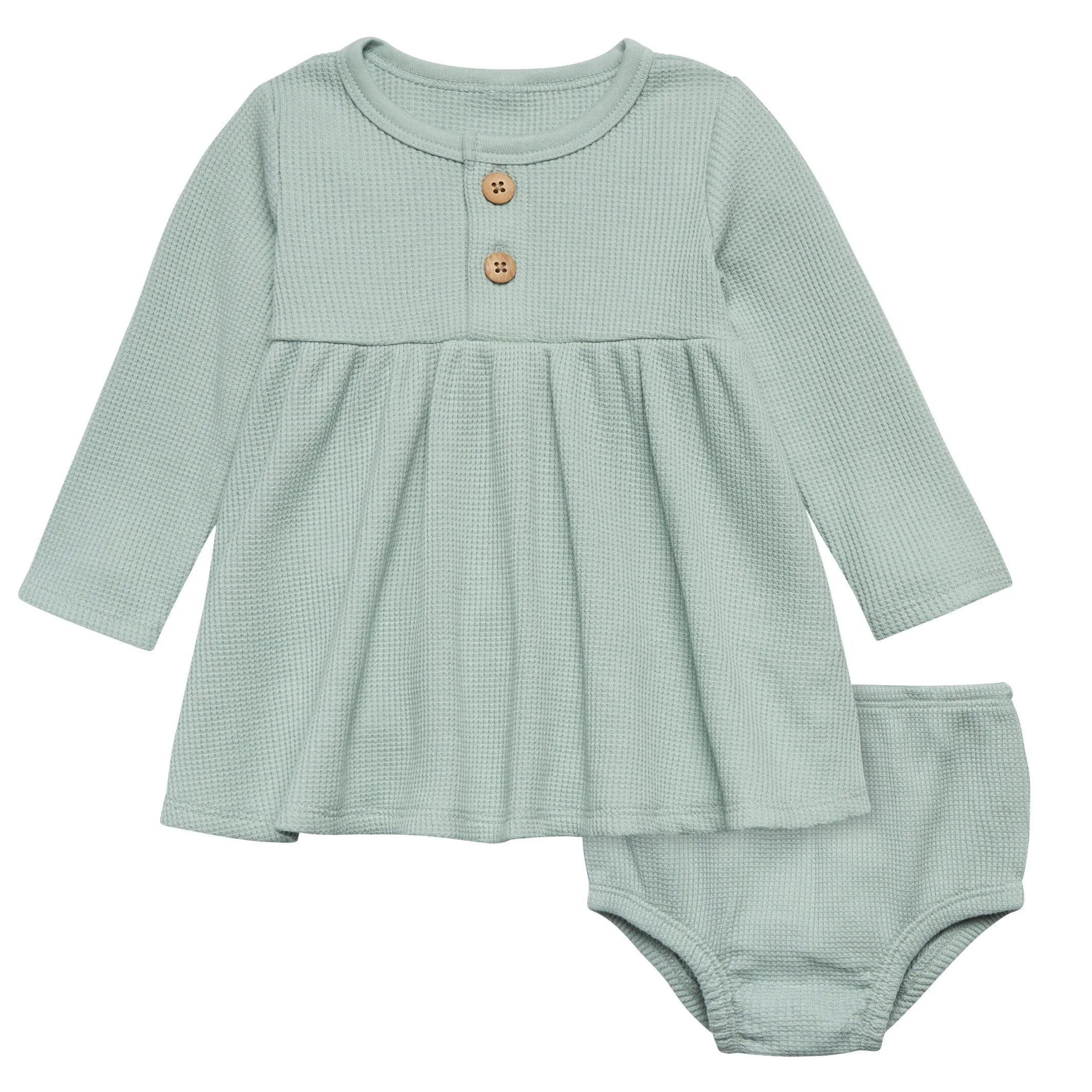 2-Piece Baby Girls Medium Sky Waffle Dress Set