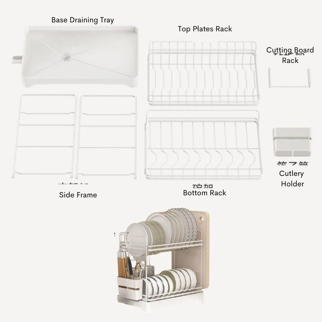 2 Tier Dish Drying Rack Rust Resistant White