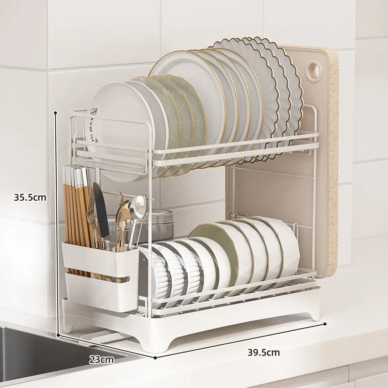 2 Tier Dish Drying Rack Rust Resistant White