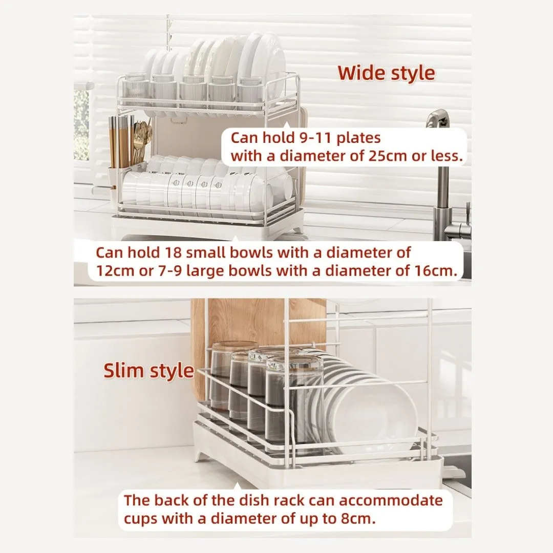 2 Tier Dish Drying Rack Rust Resistant White