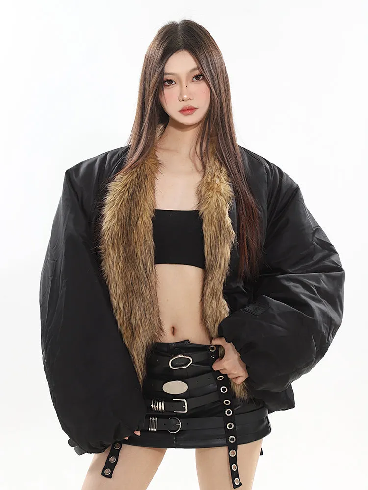 【23s November.】Black Patchwork Fur Jacket