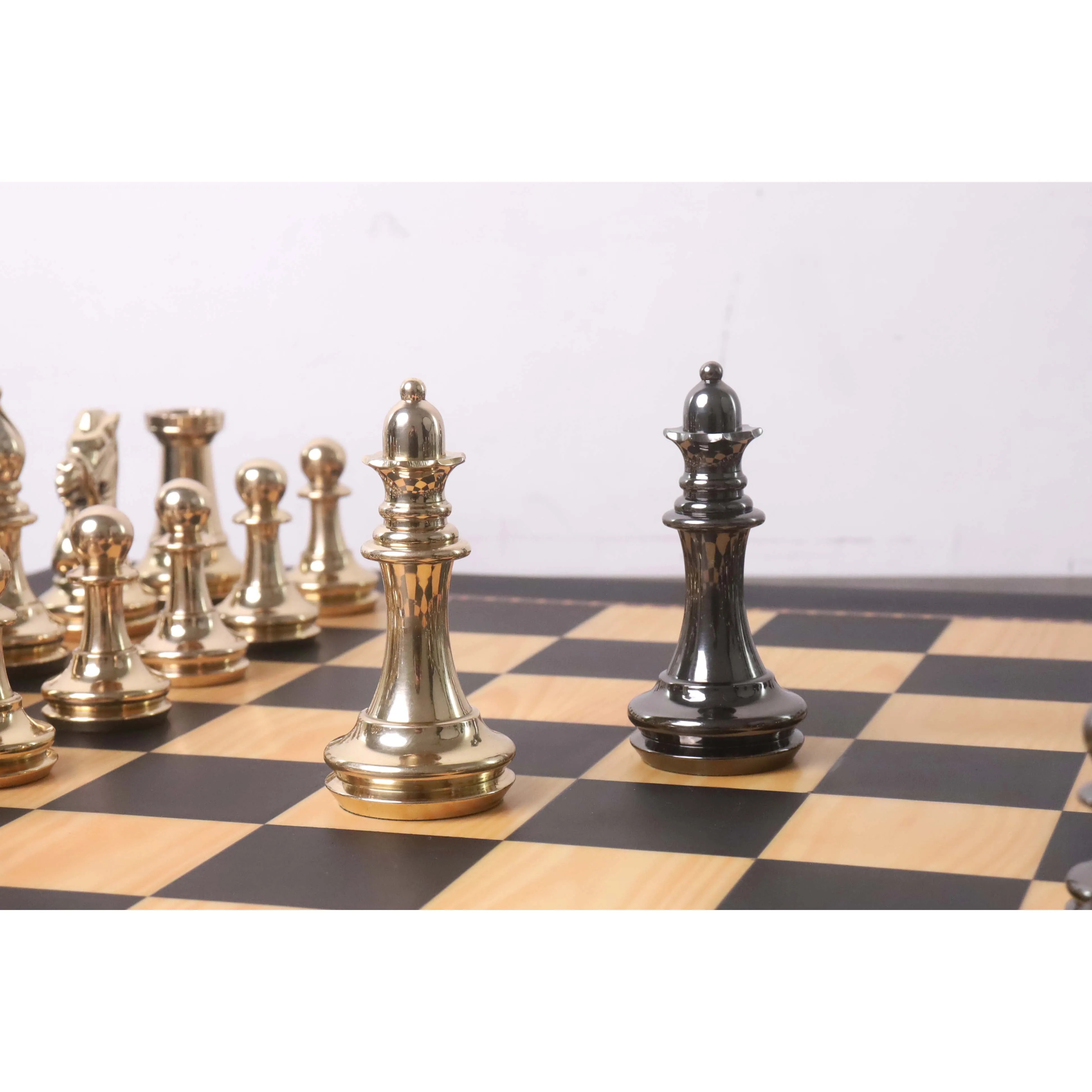 3.9" Bridle Series Brass Metal Luxury Chess Set - Pieces Only - Metallic Gold & Grey