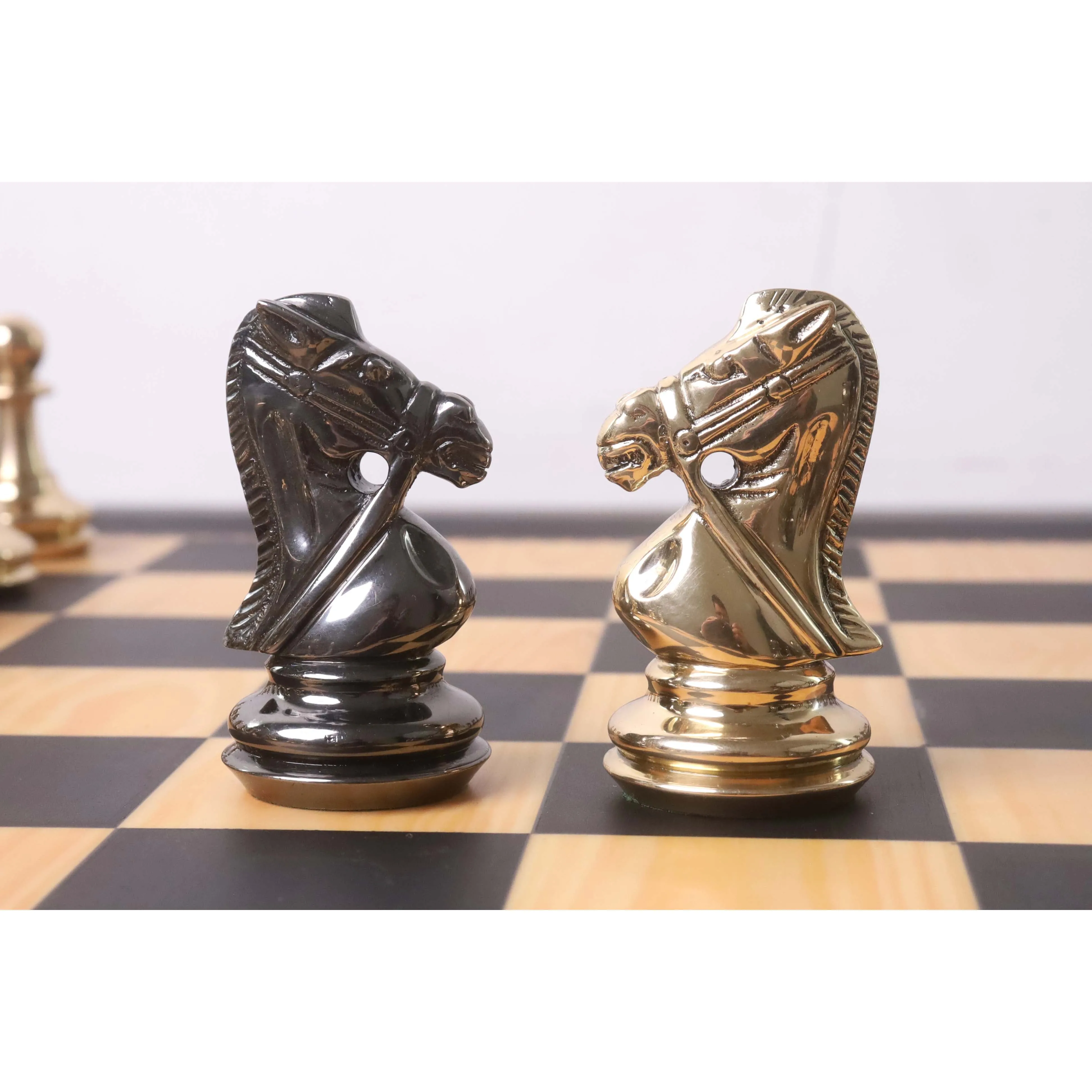 3.9" Bridle Series Brass Metal Luxury Chess Set - Pieces Only - Metallic Gold & Grey