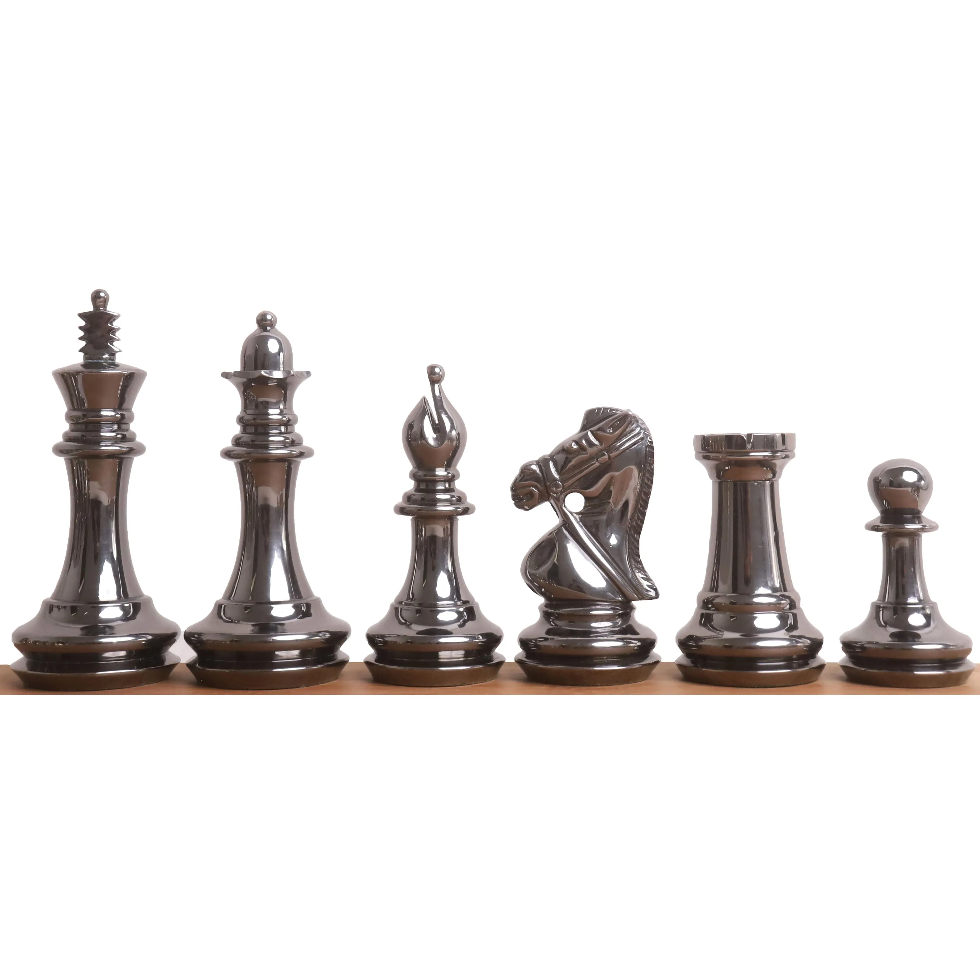 3.9" Bridle Series Brass Metal Luxury Chess Set - Pieces Only - Metallic Gold & Grey