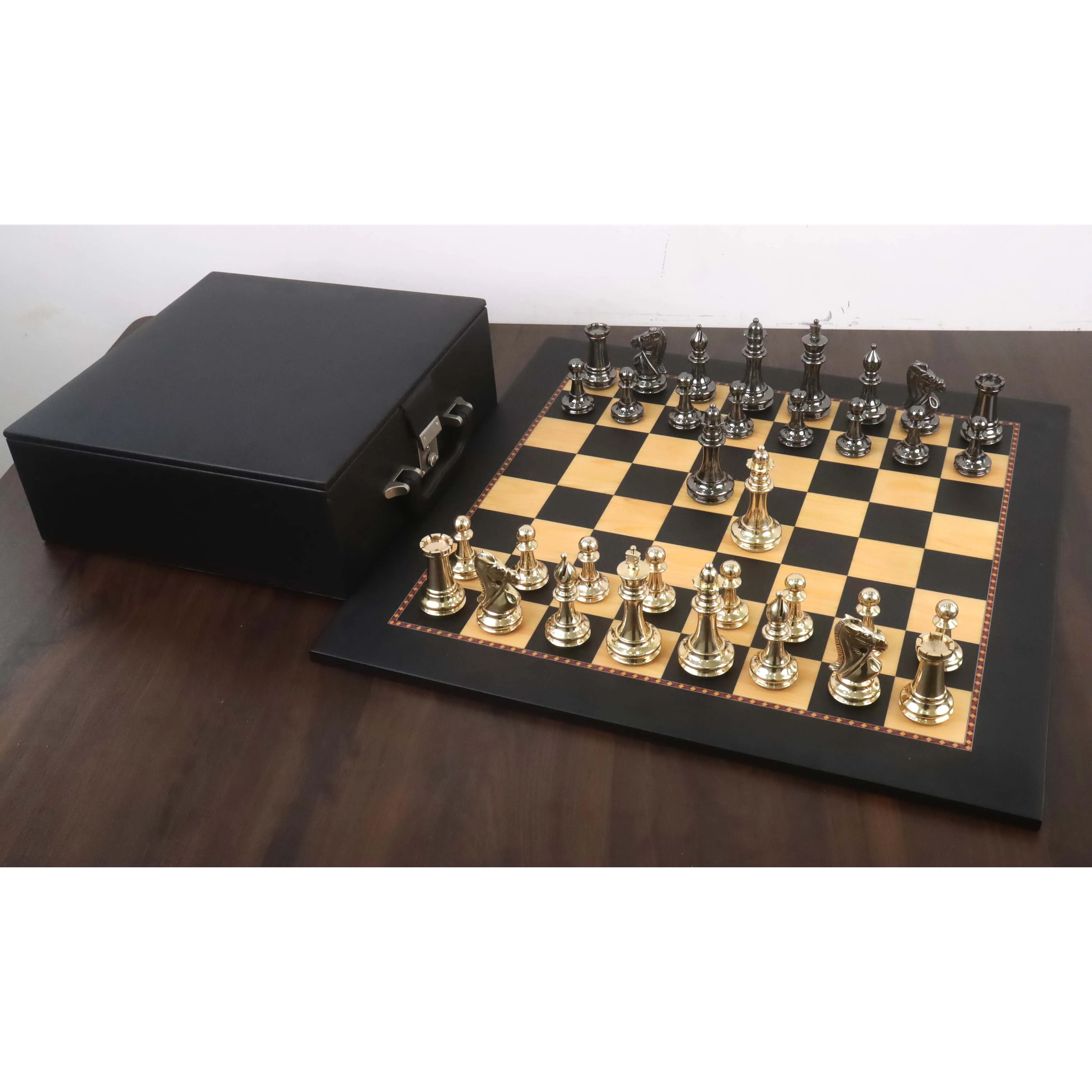 3.9" Bridle Series Brass Metal Luxury Chess Set - Pieces Only - Metallic Gold & Grey