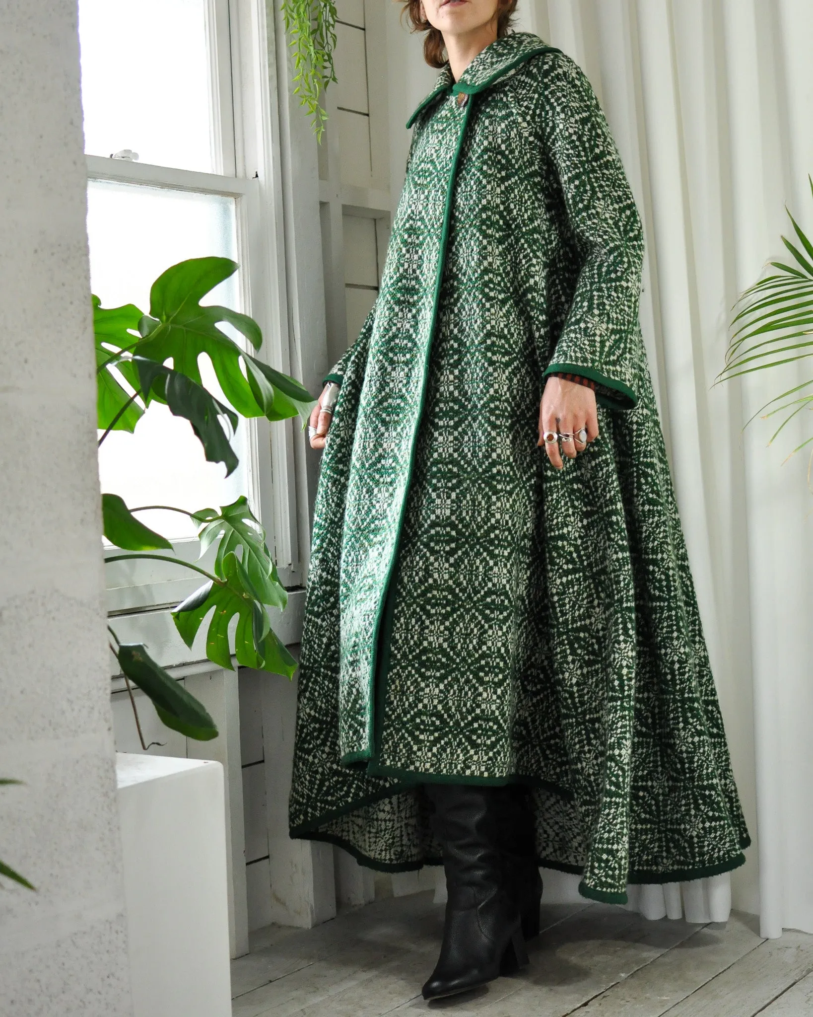 60s Green Wool Maxi Coat | S-M