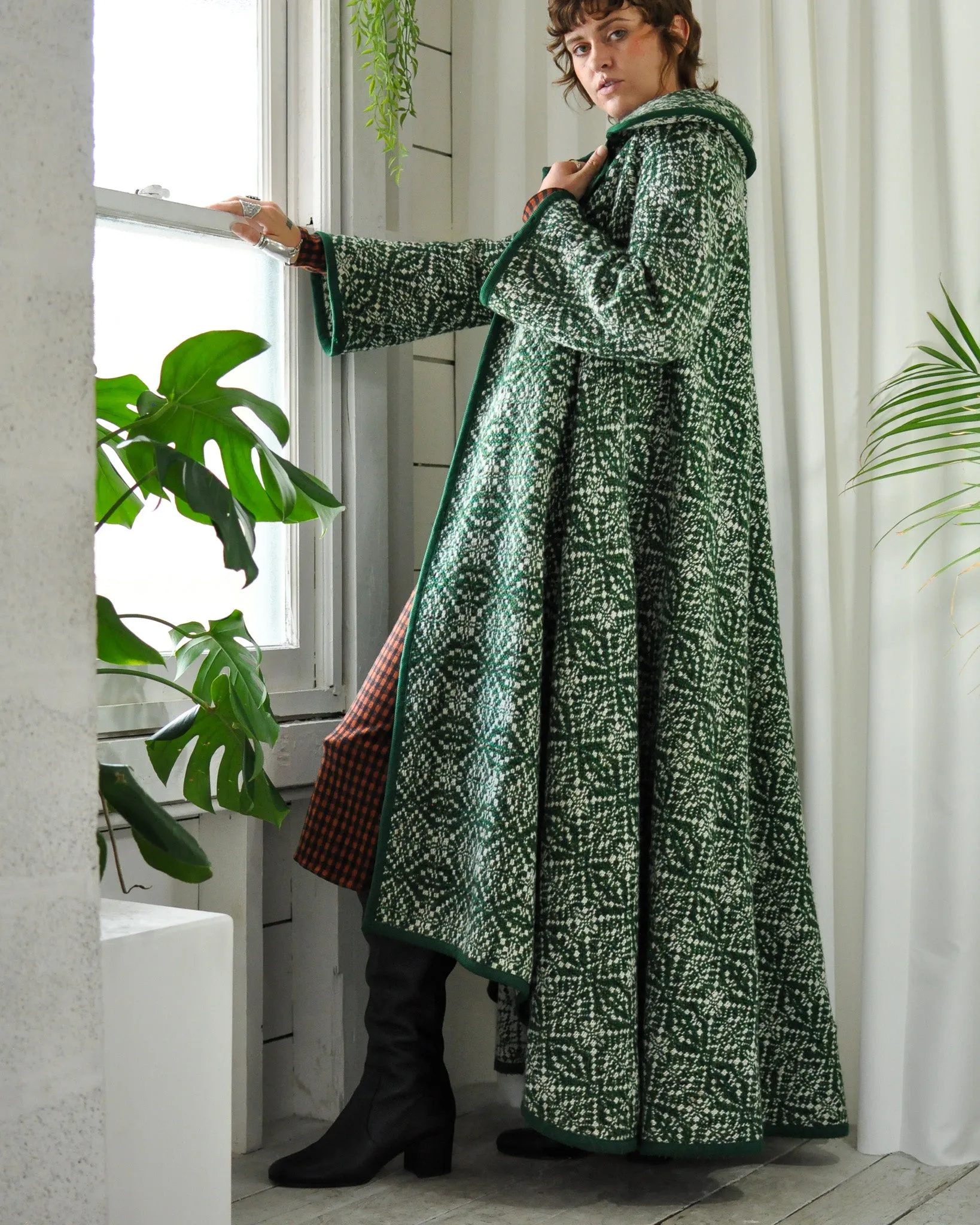 60s Green Wool Maxi Coat | S-M