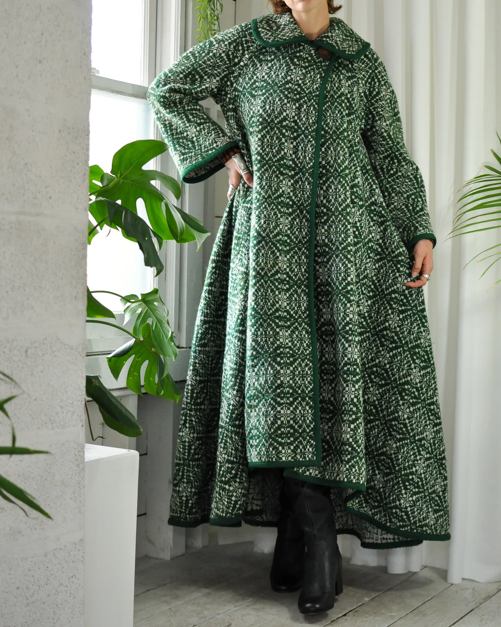 60s Green Wool Maxi Coat | S-M