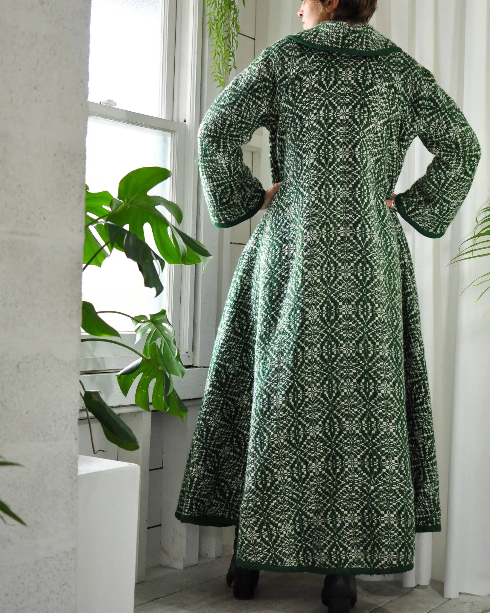 60s Green Wool Maxi Coat | S-M