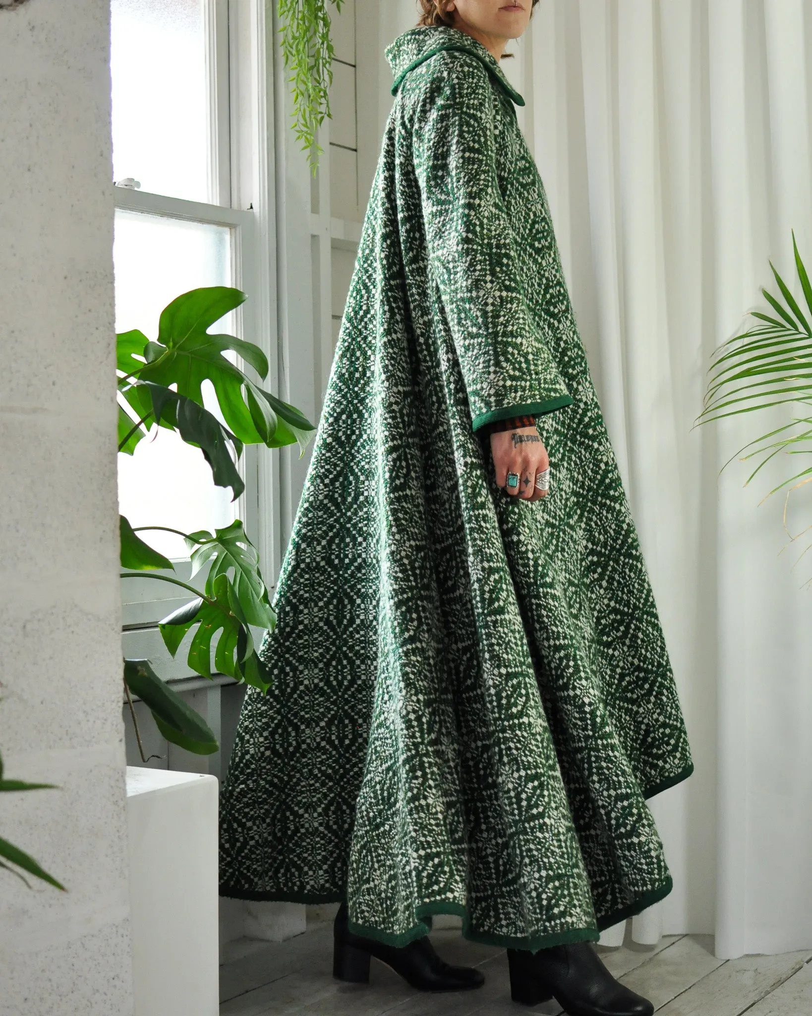 60s Green Wool Maxi Coat | S-M