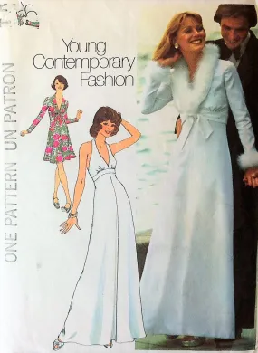 70s LOVELY Plunging Neckline Halter Dress Jacket Evening Gown Pattern SIMPLICITY 6658 Flattering Empire Dress Day or Evening Bust 34 Vintage Sewing Pattern