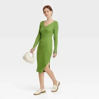 A New Day Women's Long Sleeve Midi Sweater Dress Side Slit