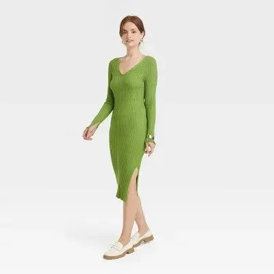 A New Day Women's Long Sleeve Midi Sweater Dress Side Slit