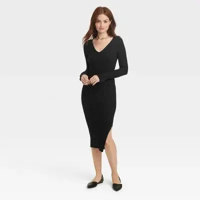 A New Day Women's Long Sleeve Midi Sweater Dress Side Slit