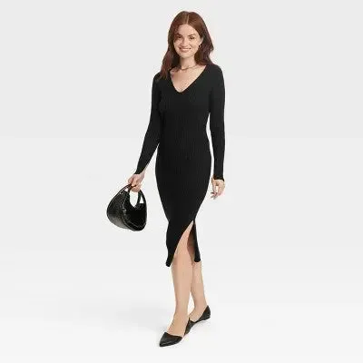 A New Day Women's Long Sleeve Midi Sweater Dress Side Slit