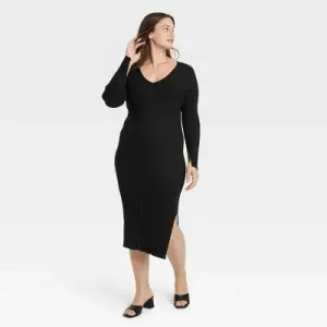 A New Day Women's Long Sleeve Midi Sweater Dress Side Slit