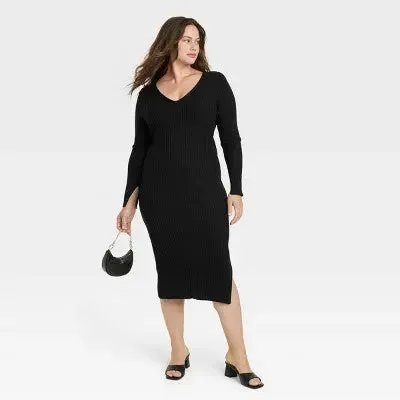 A New Day Women's Long Sleeve Midi Sweater Dress Side Slit