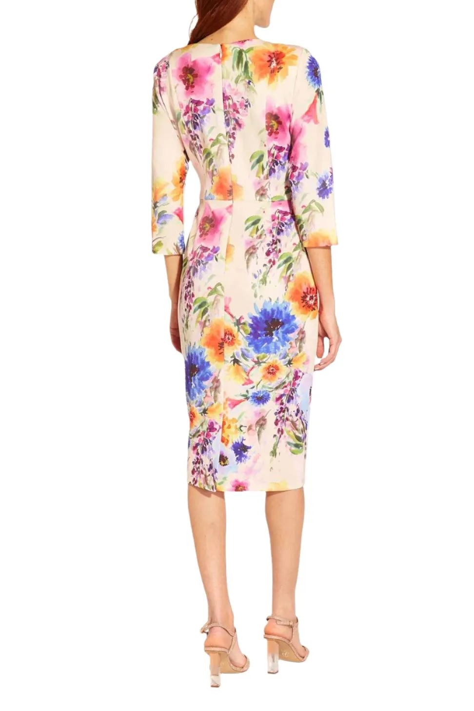 Adrianna Papell Floral Print Tie Front Midi Sheath Dress