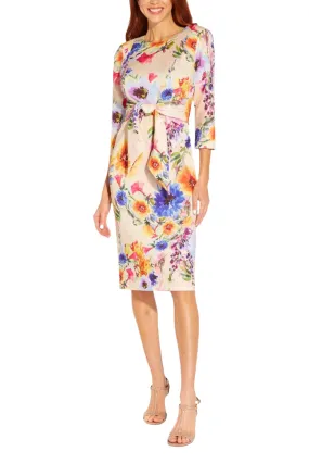 Adrianna Papell Floral Print Tie Front Midi Sheath Dress