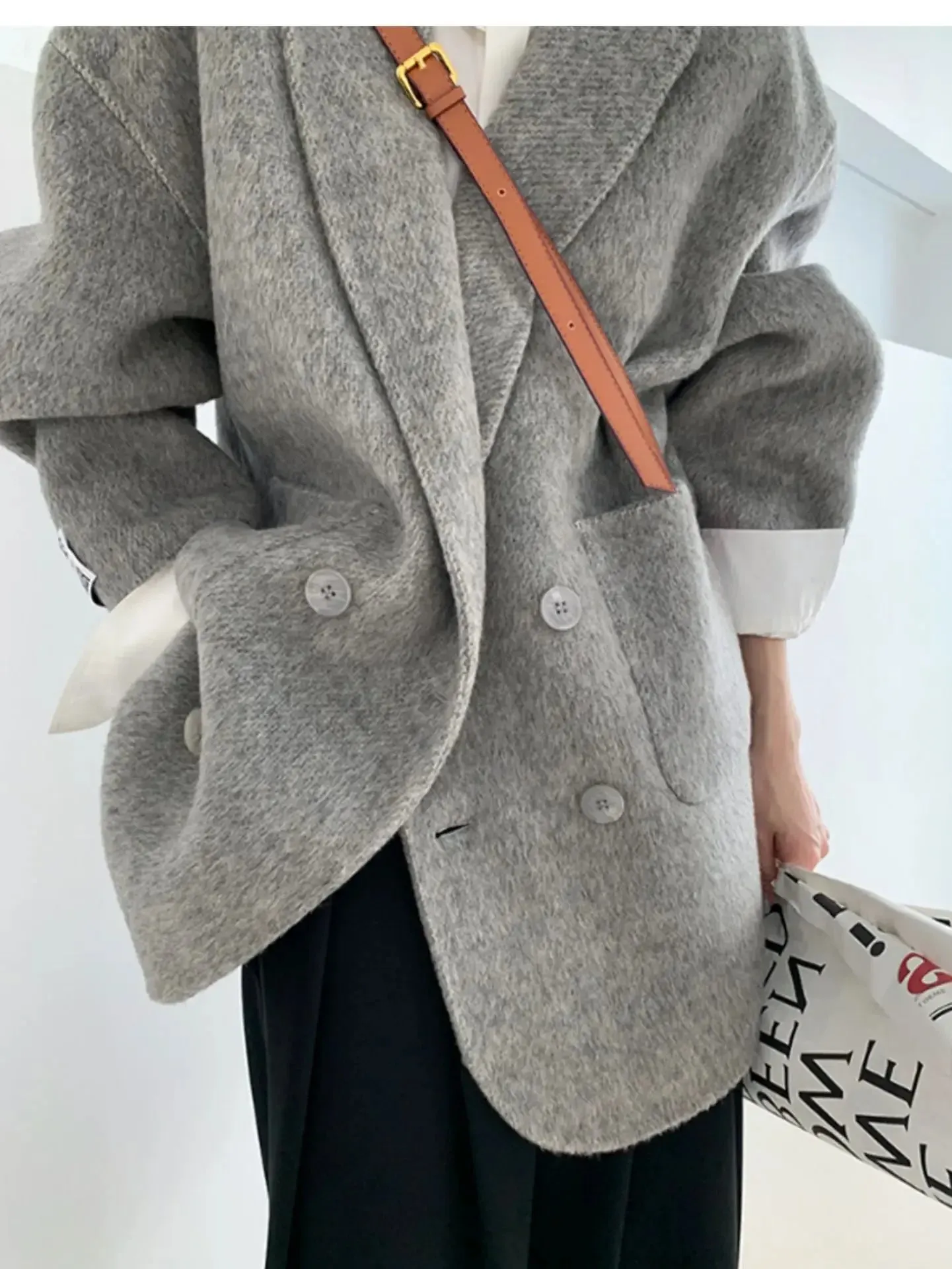 Advbridge Double-sided Cashmere Coat Long Wool Thickened Suit Style Thickened Loose Wool Jacket Coat for Women