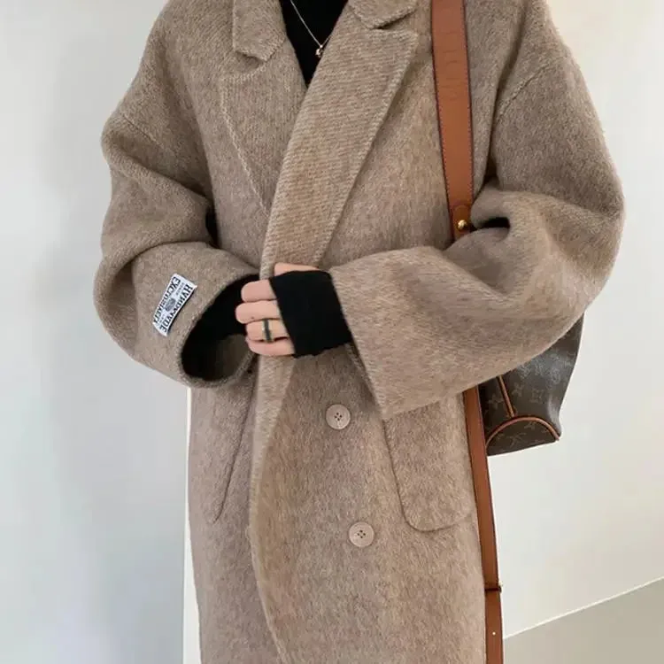 Advbridge Double-sided Cashmere Coat Long Wool Thickened Suit Style Thickened Loose Wool Jacket Coat for Women