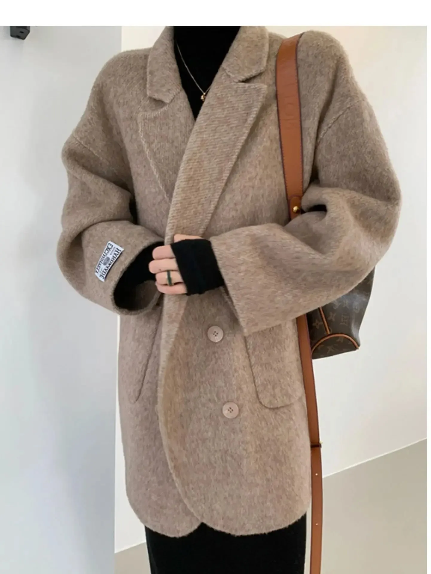 Advbridge Double-sided Cashmere Coat Long Wool Thickened Suit Style Thickened Loose Wool Jacket Coat for Women