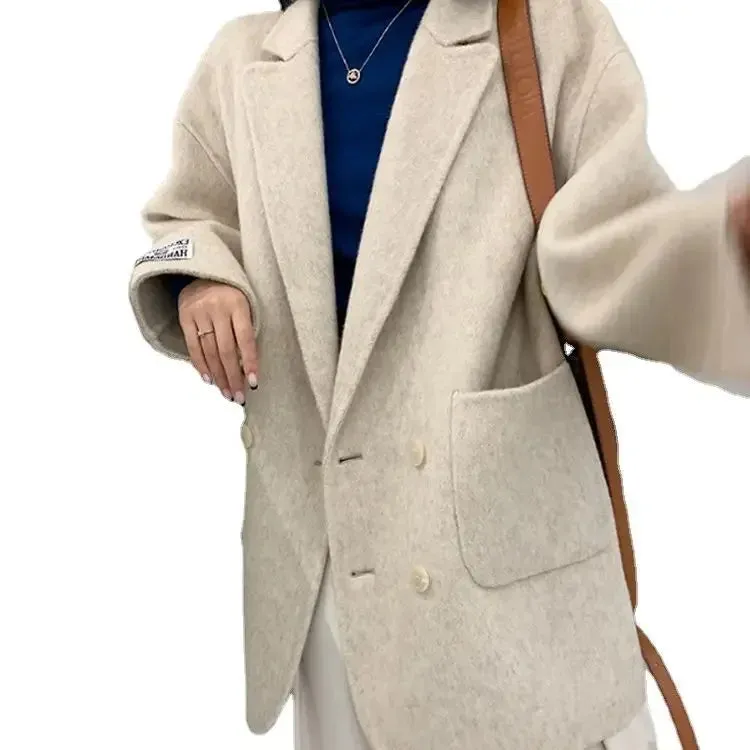 Advbridge Double-sided Cashmere Coat Long Wool Thickened Suit Style Thickened Loose Wool Jacket Coat for Women