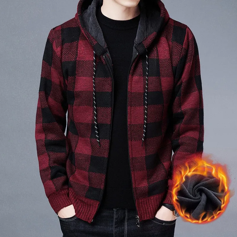 Advbridge New Men&#39;s Fleece Thickened Cardigan Knit Sweater / Male Loose Warm Hooded Add Wool Jacket Coat