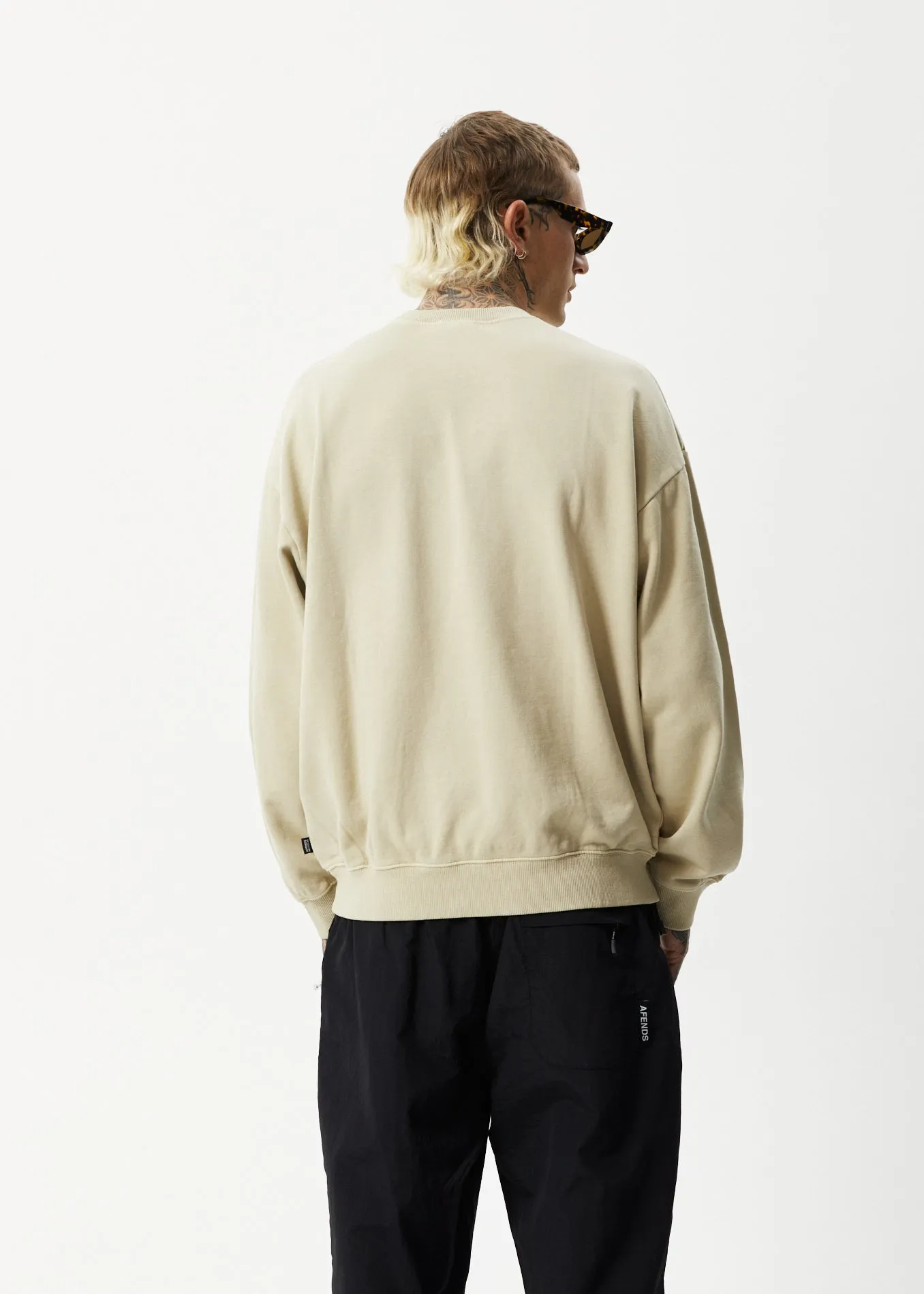 AFENDS Mens Liquid - Crew Neck Jumper - Cement