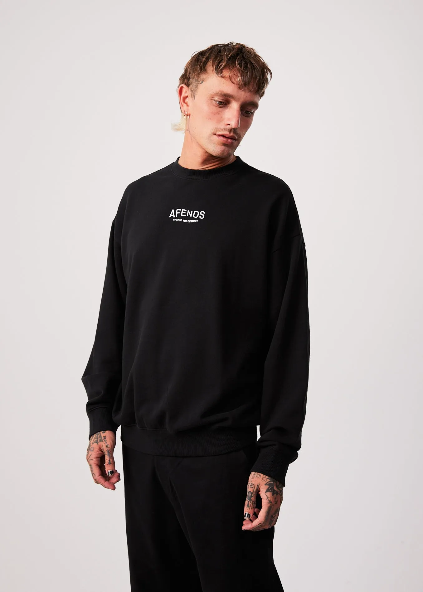 AFENDS Mens Spaced - Crew Neck Jumper - Black