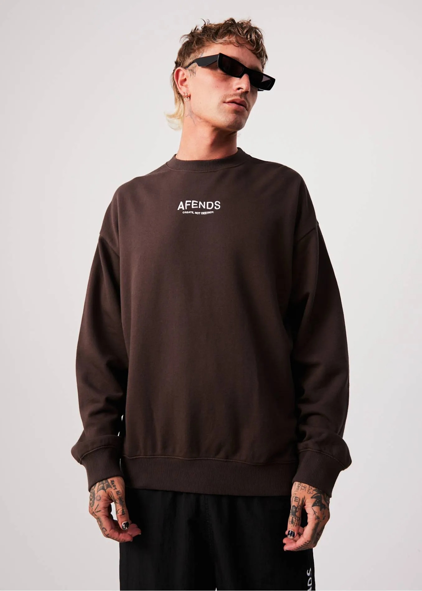 AFENDS Mens Spaced - Crew Neck Jumper - Coffee