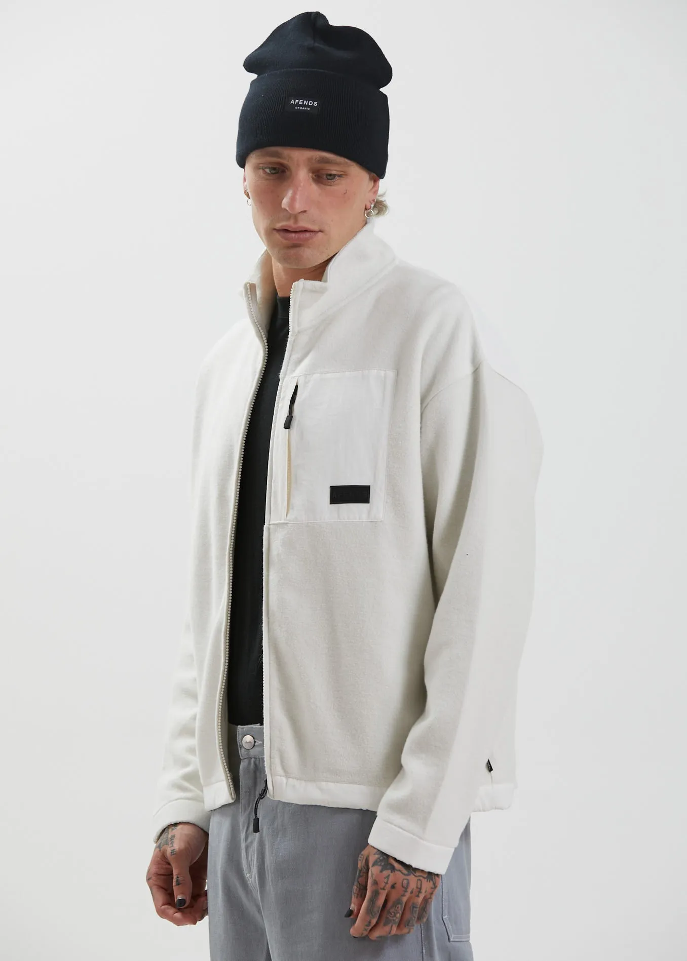 Afends Unisex Kelly - Unisex Recycled Zip Up Fleece - Off White