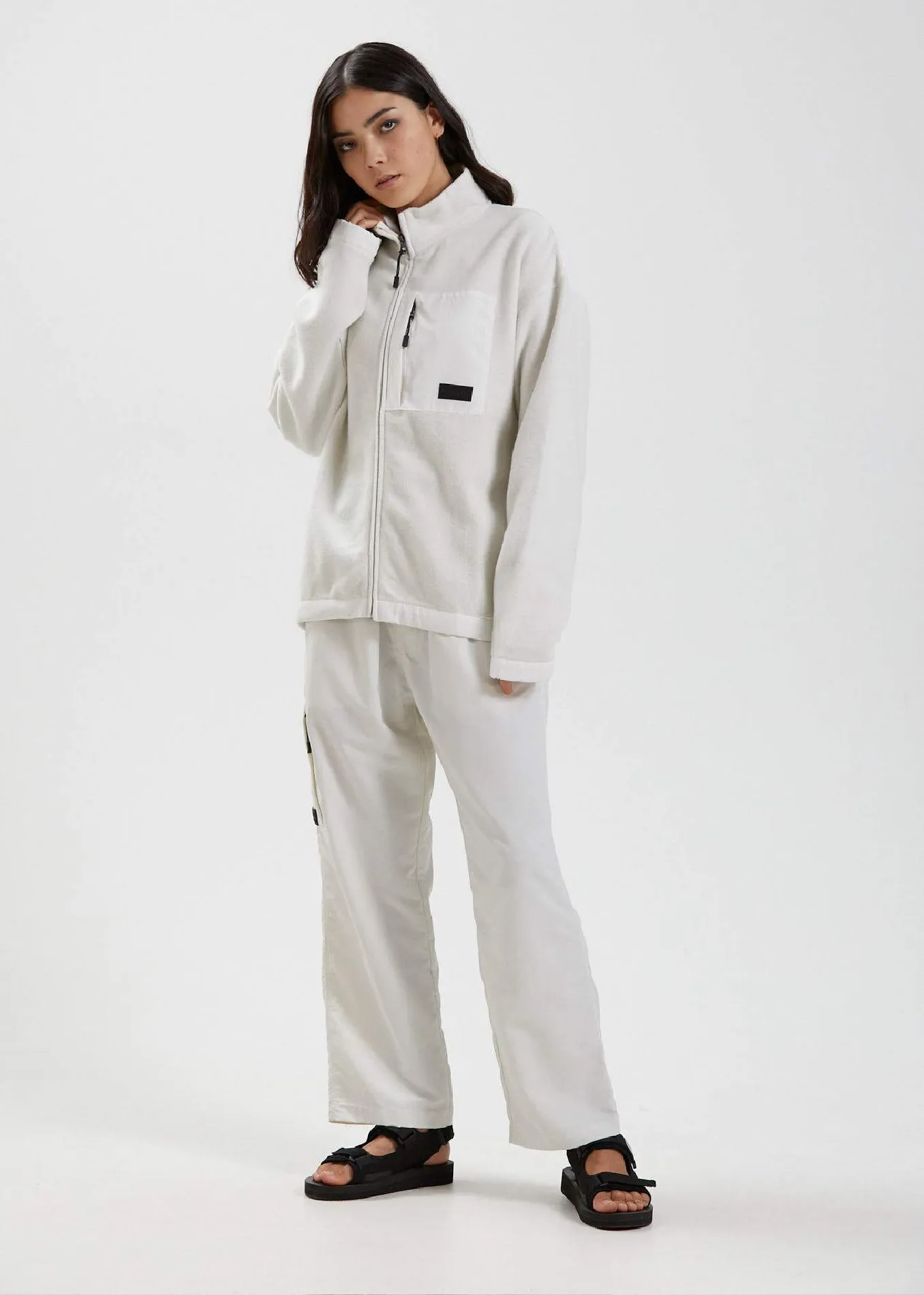 Afends Unisex Kelly - Unisex Recycled Zip Up Fleece - Off White