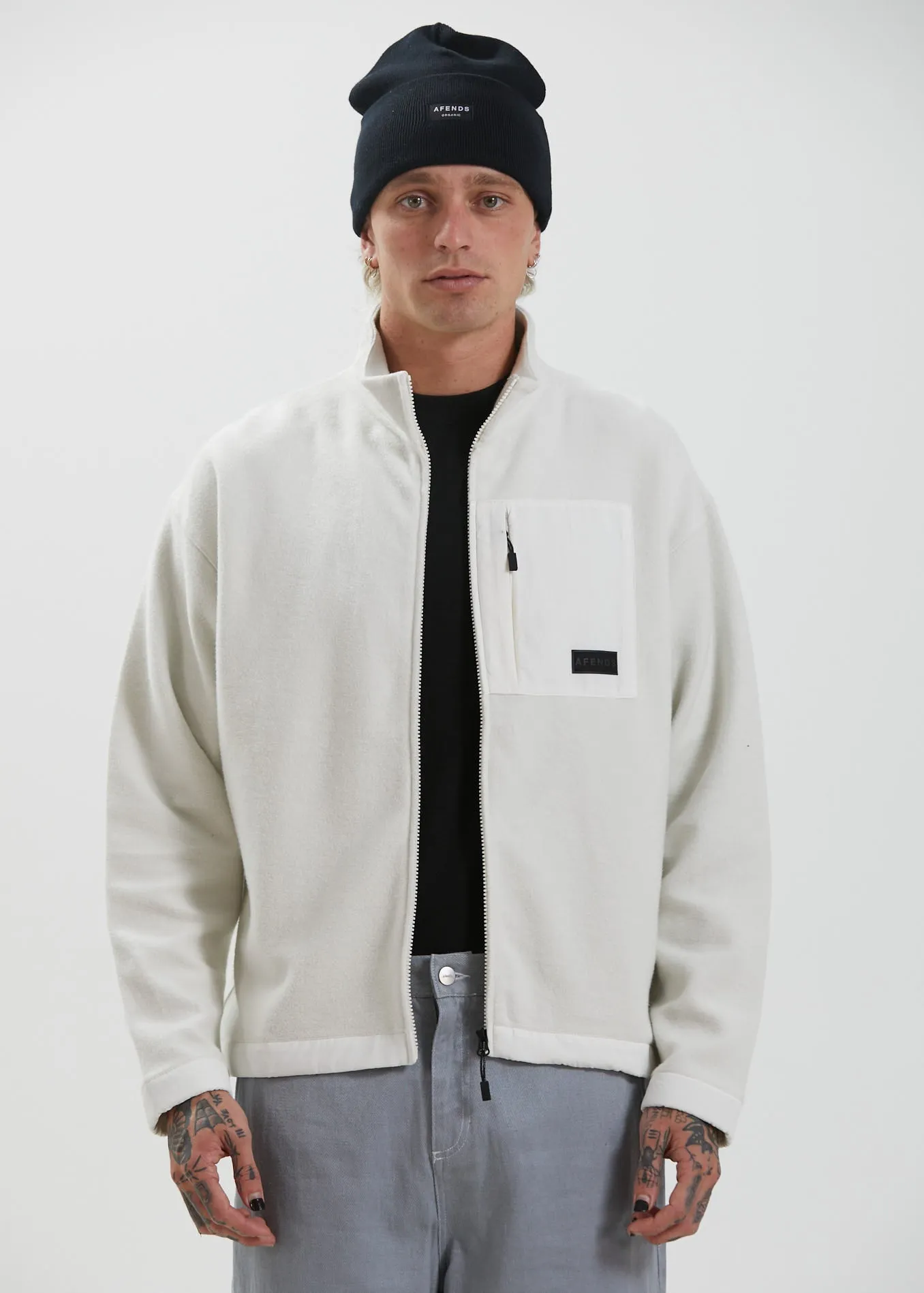 Afends Unisex Kelly - Unisex Recycled Zip Up Fleece - Off White