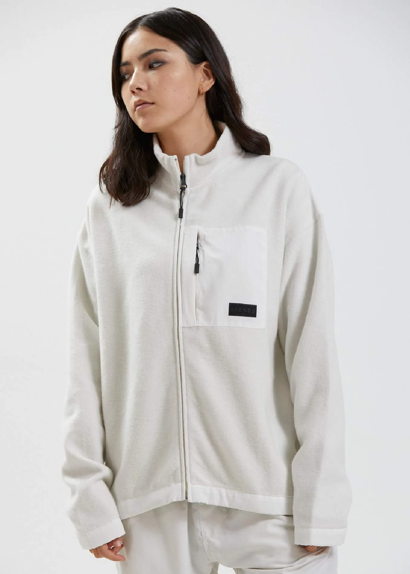 Afends Unisex Kelly - Unisex Recycled Zip Up Fleece - Off White