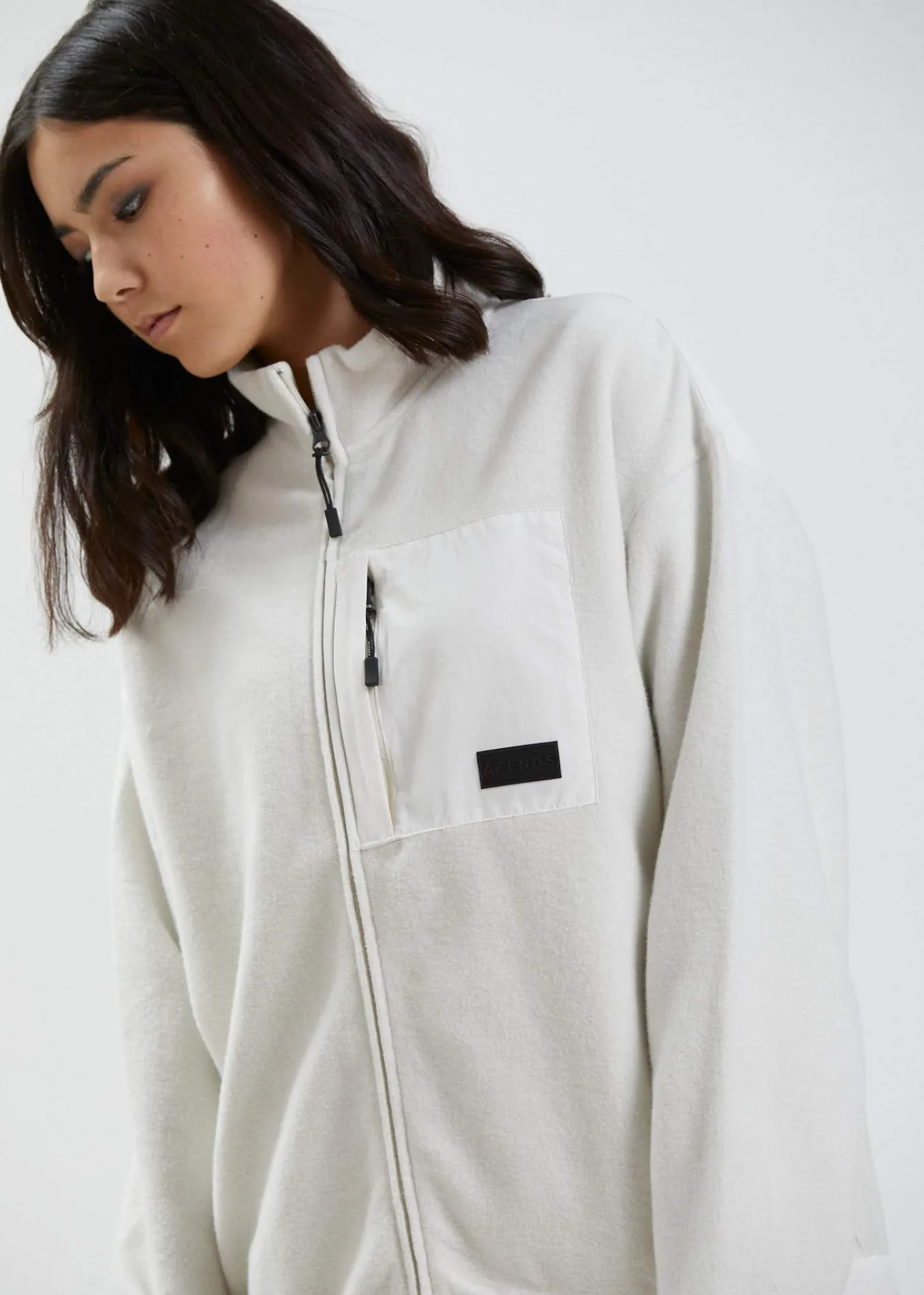 Afends Unisex Kelly - Unisex Recycled Zip Up Fleece - Off White