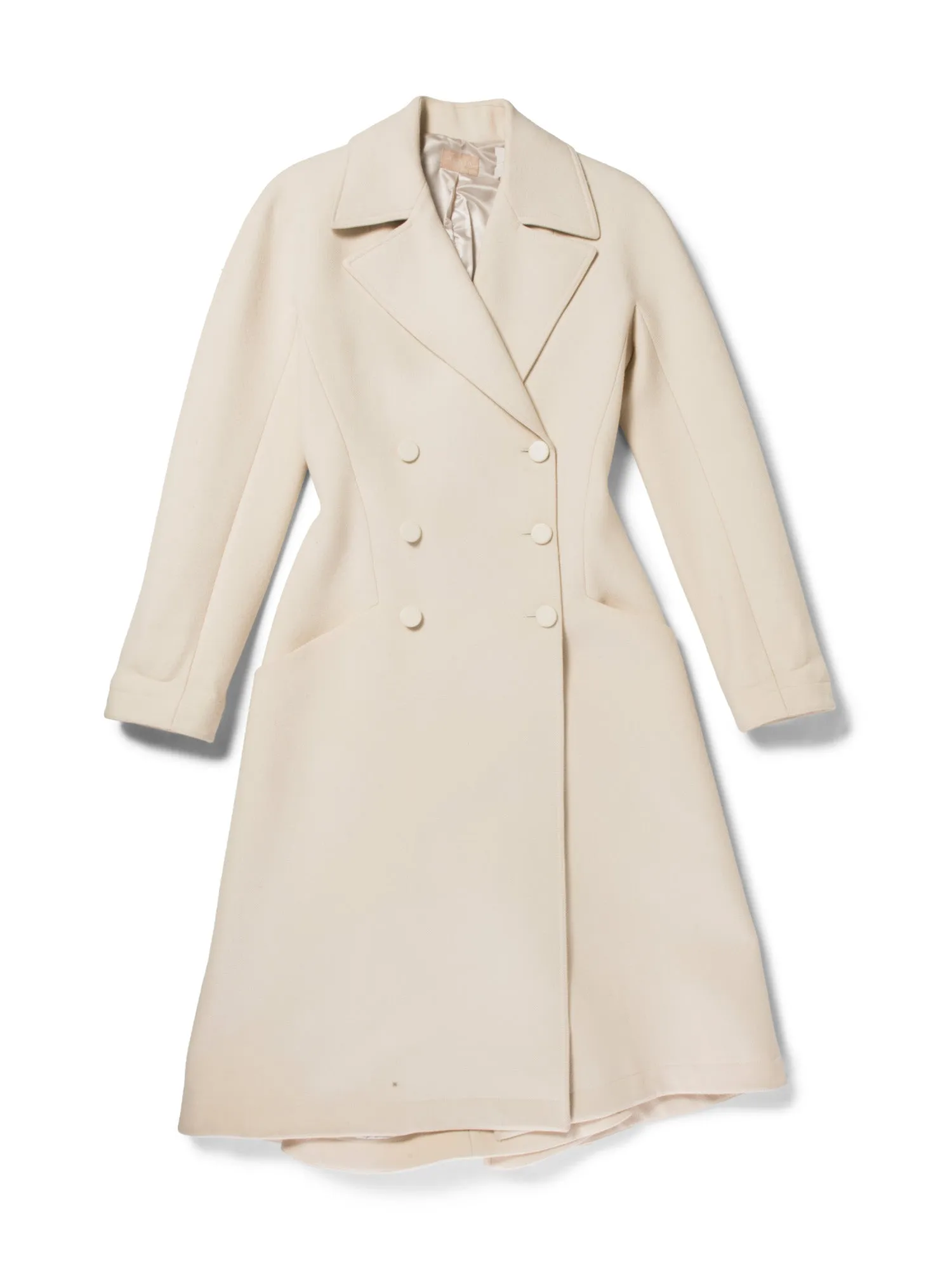 Alaia Wool A Line Double Breasted Midi Long Jacket Coat Ivory