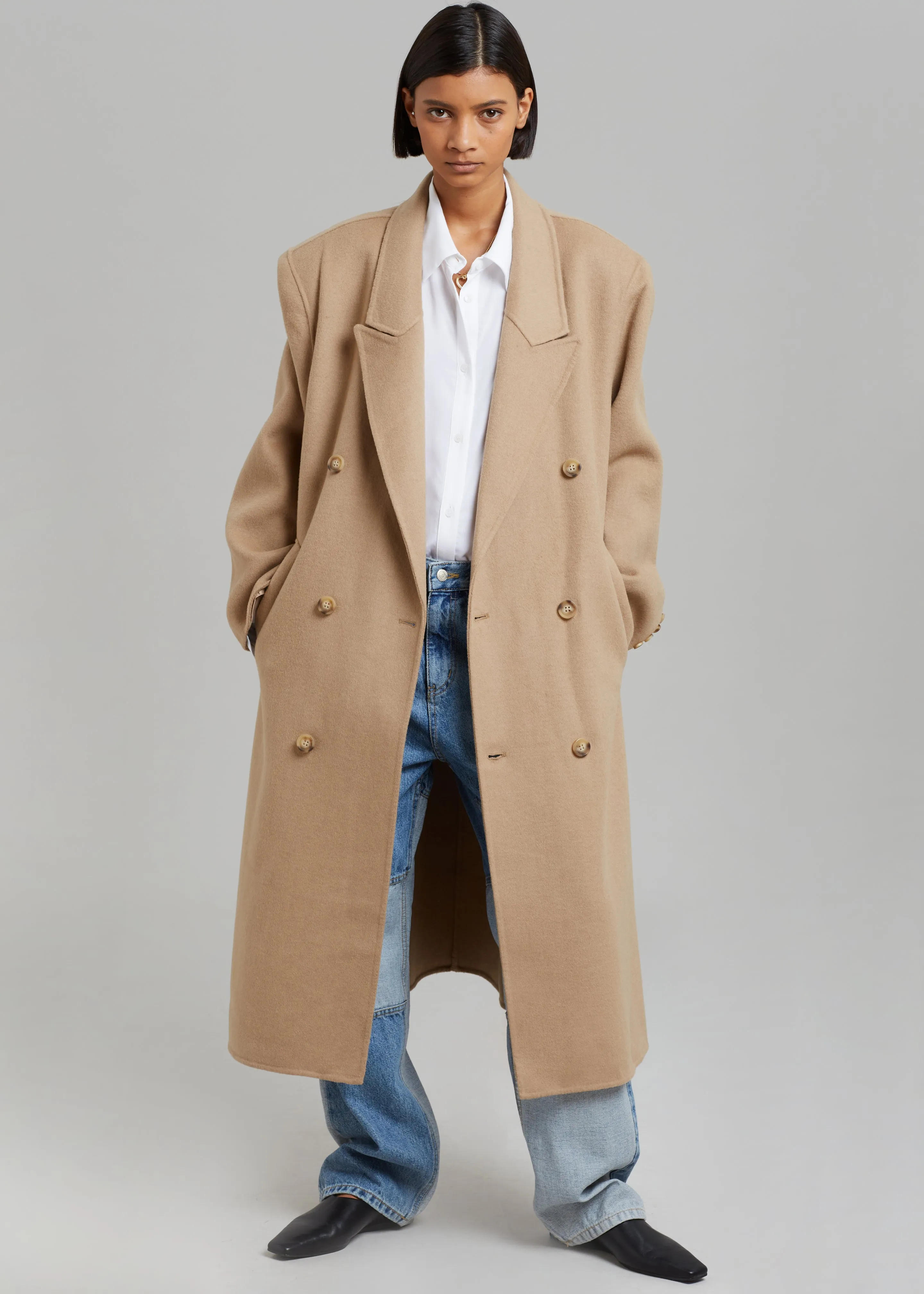 Alexis Padded Shoulder Coat - Camel