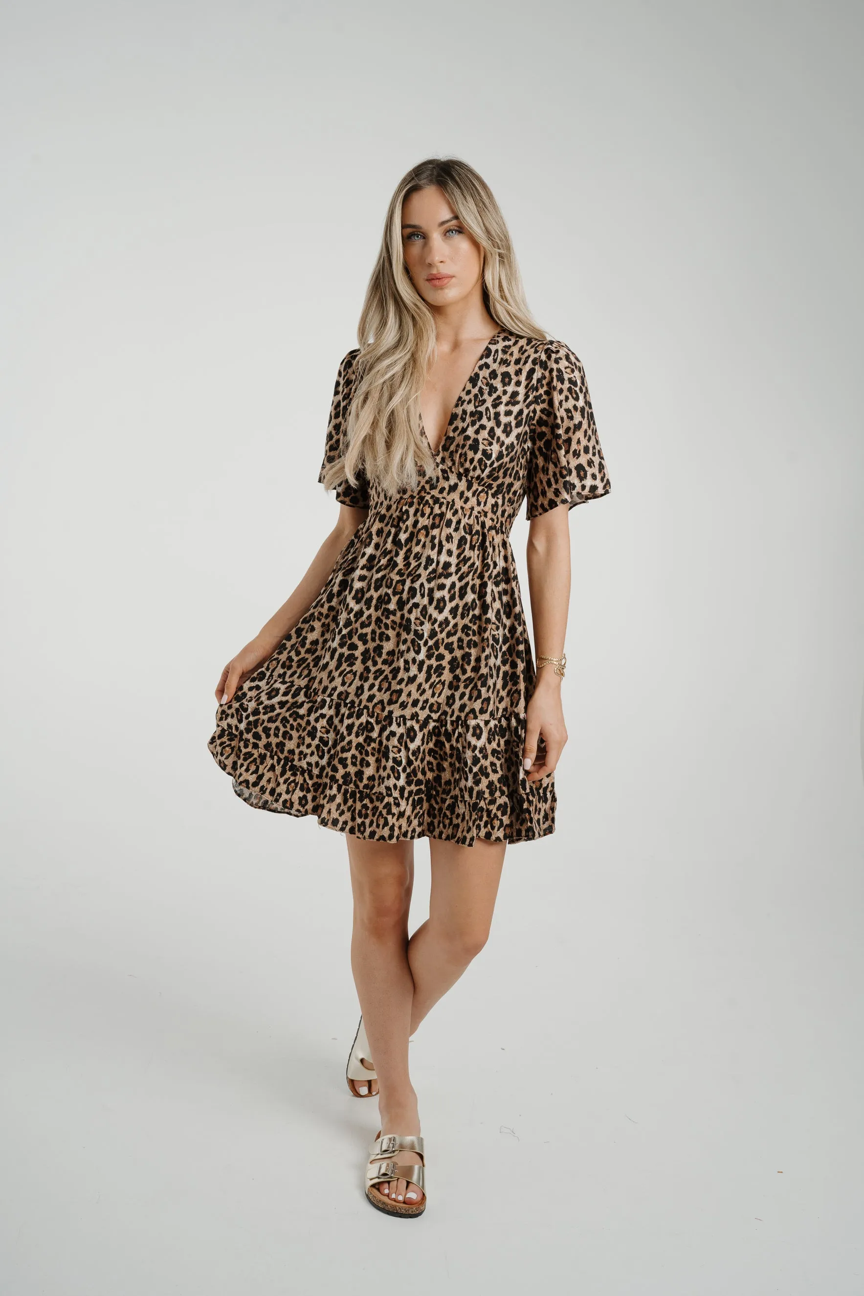 Ally Peplum Mini Dress In Leopard Print