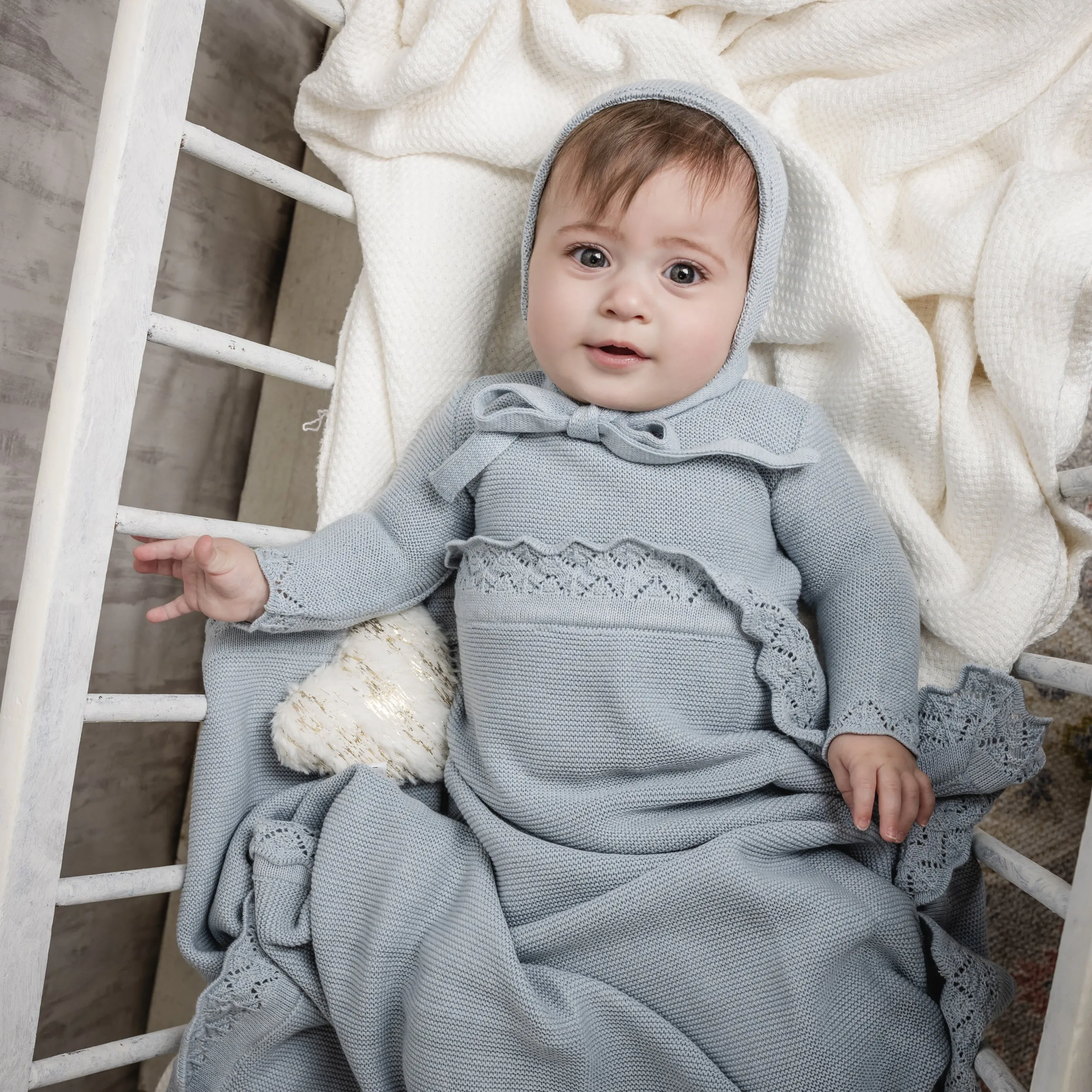 Alma Layette Set ~ Powder Blue