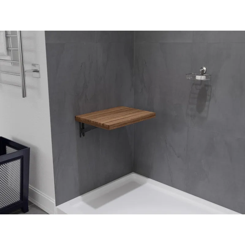 ANZZI Goreme 16.93 in. Teak Wall Mounted Folding Shower Seat