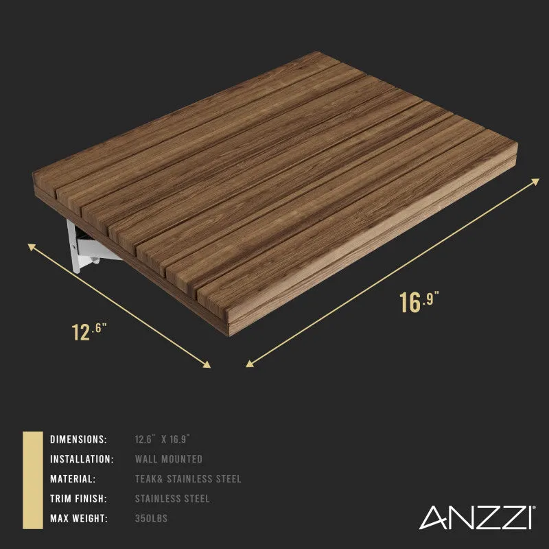 ANZZI Goreme 16.93 in. Teak Wall Mounted Folding Shower Seat