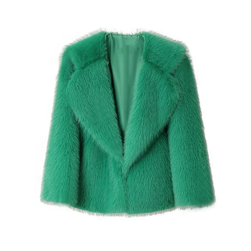 Artificial fur loose mid-length coat