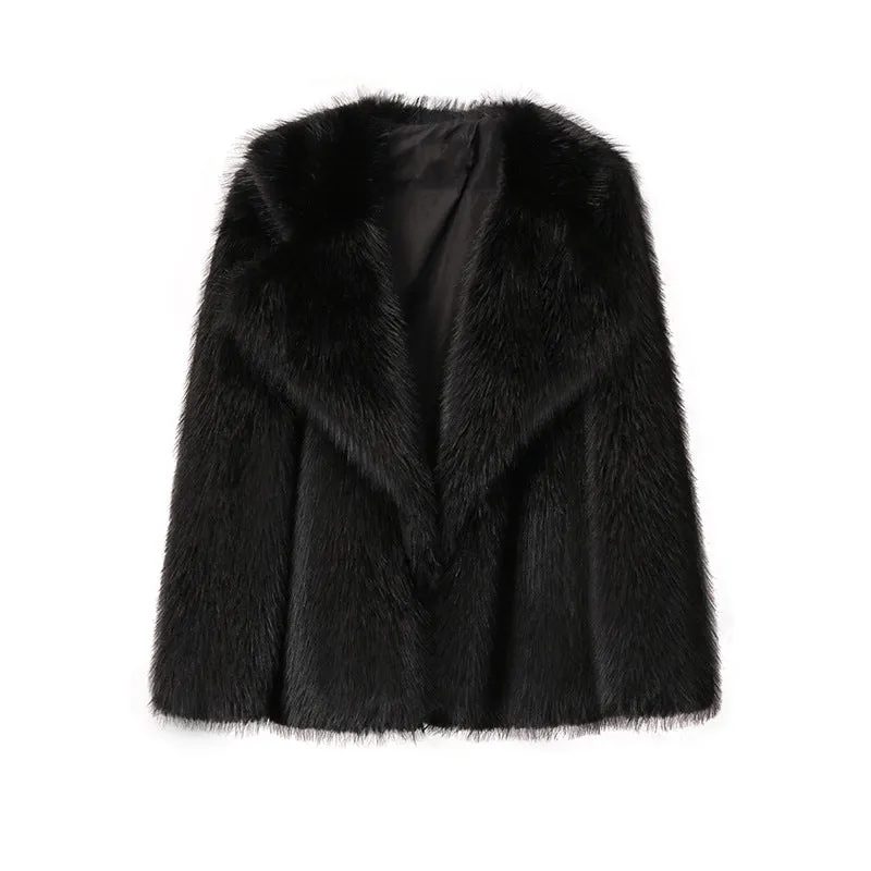 Artificial fur loose mid-length coat