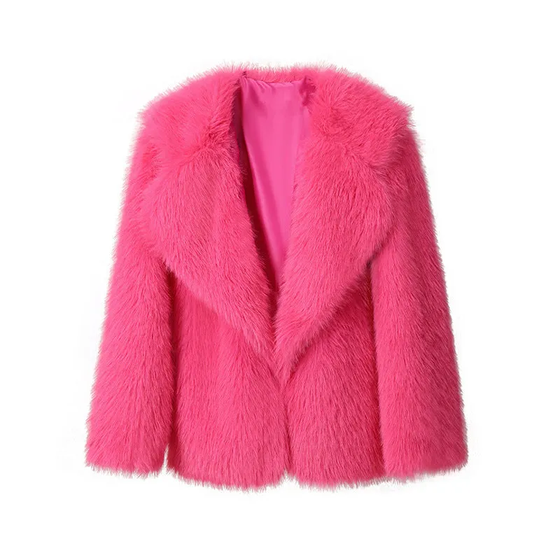 Artificial fur loose mid-length coat