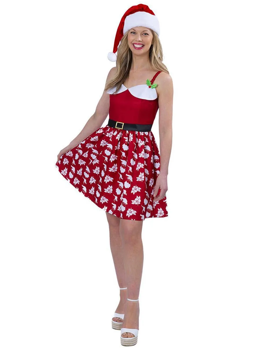 Australian Christmas Print Plus Size Womens Red Printed Costume Dress