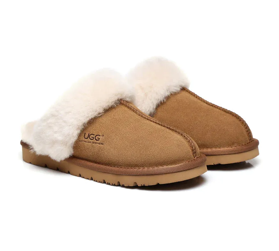 Australian Shepherd Premium Sheepskin UGG Unisex Scuff Slippers Muffin - 15564