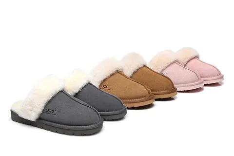 Australian Shepherd Premium Sheepskin UGG Unisex Scuff Slippers Muffin - 15564