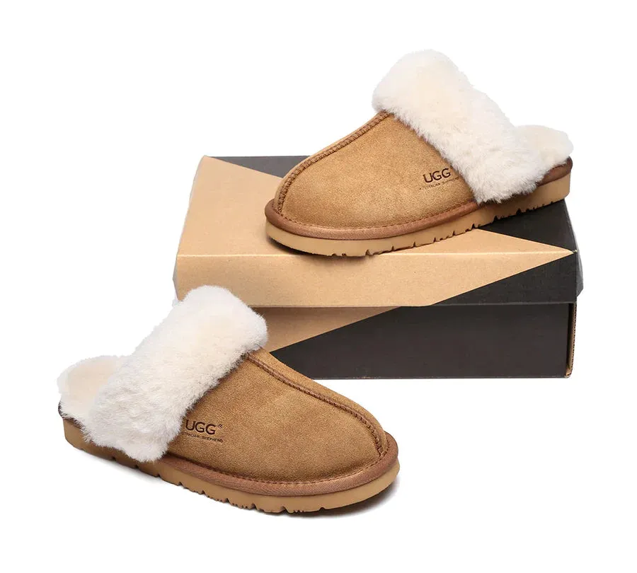 Australian Shepherd Premium Sheepskin UGG Unisex Scuff Slippers Muffin - 15564